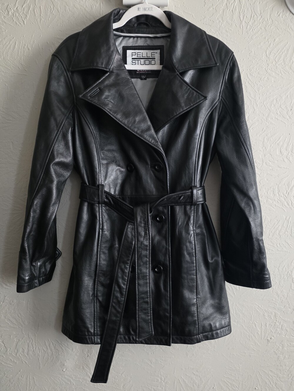 Vintage Wilsons Leather/Pelle Studio Jacket Black Leather Double Breasted Sz L